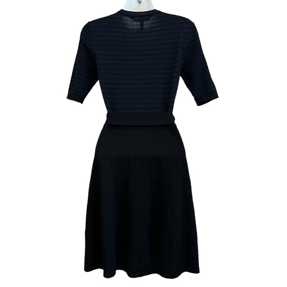BCBG Maxazria Blue/Black Stripe Merino Wool Fit & Flare Sweater Dress Size XS - Picture 3 of 11